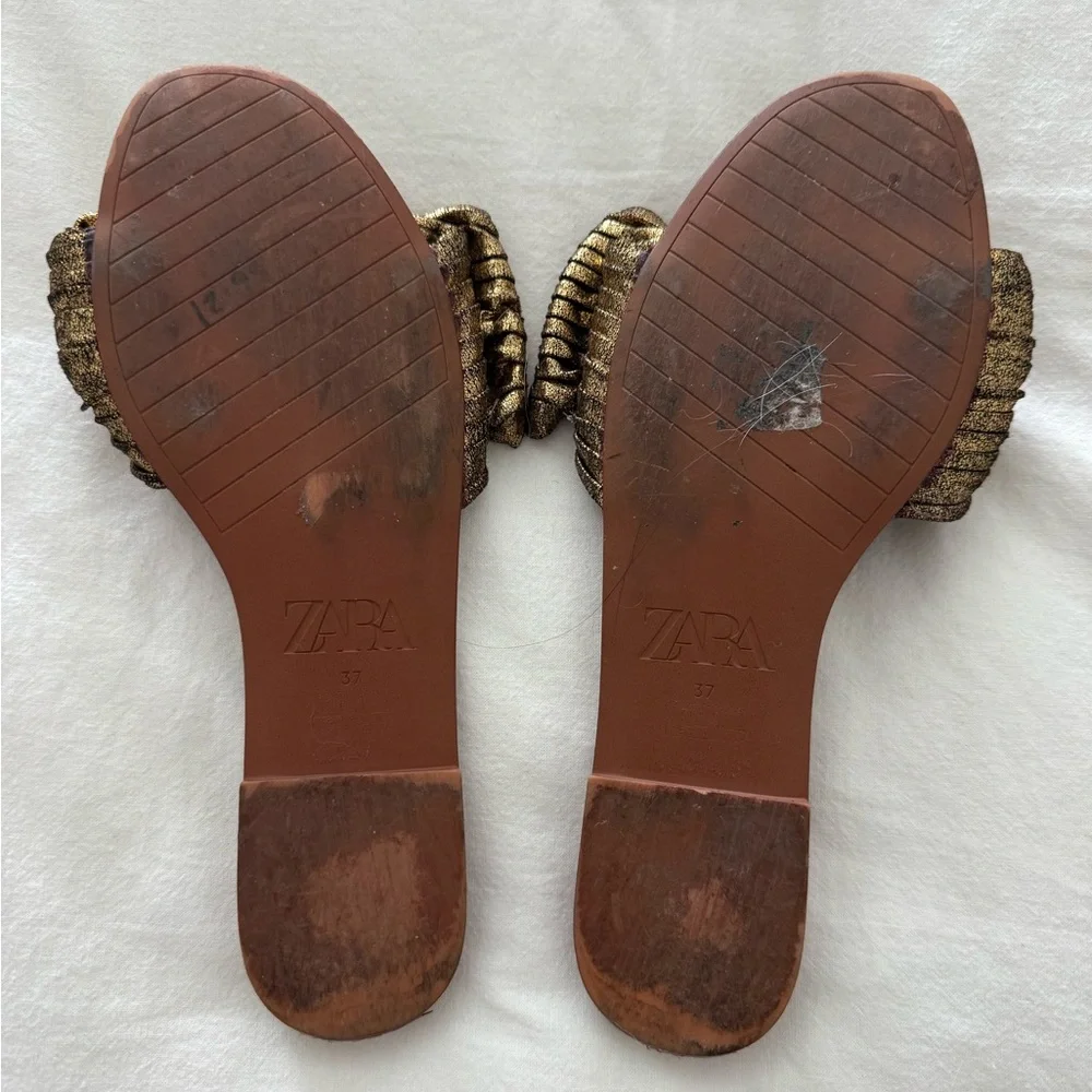 Zara Gold Bow Slide Sandals - Picture 2 of 2